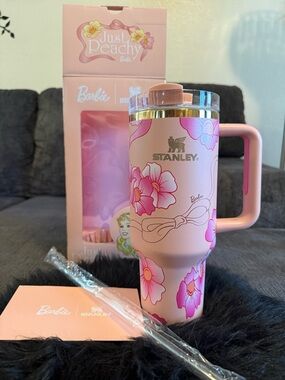 40 oz Stanley x Barbie 'Just Peachy' Pink Floral Travel Mug